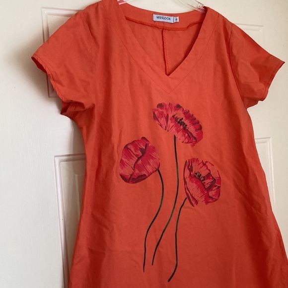 🌈 Miss Look hand stenciled Poppy A line dress cotton blend vintage dress - Picture 4 of 5